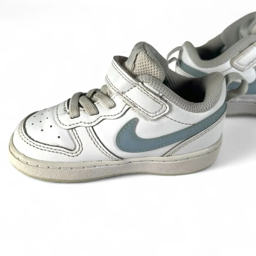 Nike Kids White Sneakers with Blue and Pink Swooshes